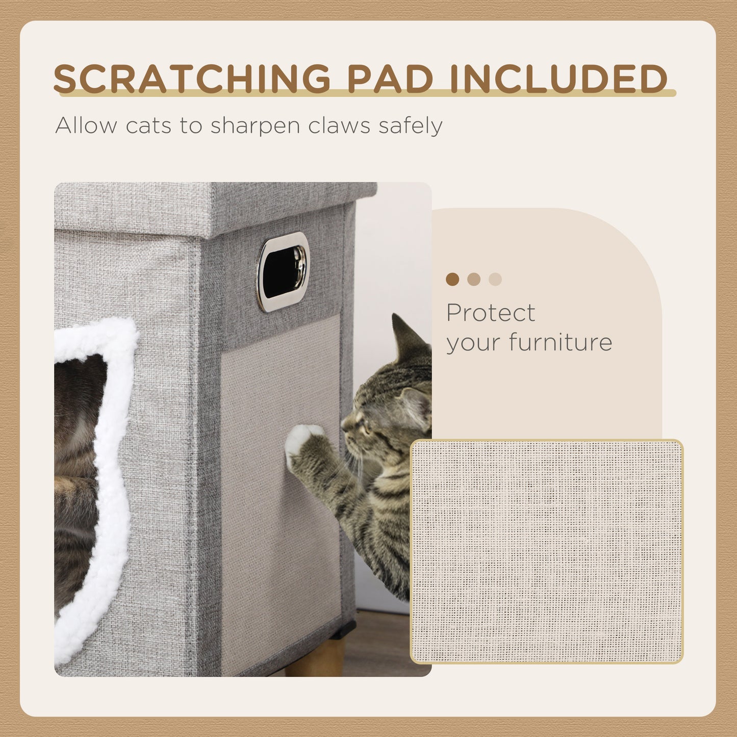 PawHut Cat House Ottoman with Scratcher & Cushion – Grey & Cream