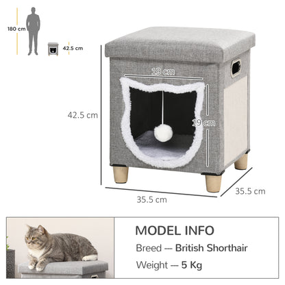 PawHut Cat House Ottoman with Scratcher & Cushion – Grey & Cream